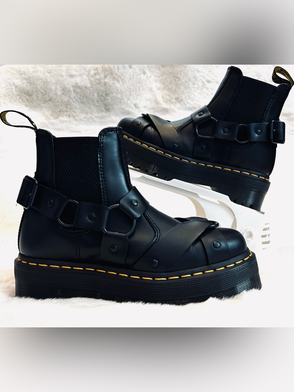 Dr. Marten 2976 Quad Harness Chelsea Boots Black   with Yellow Stitching